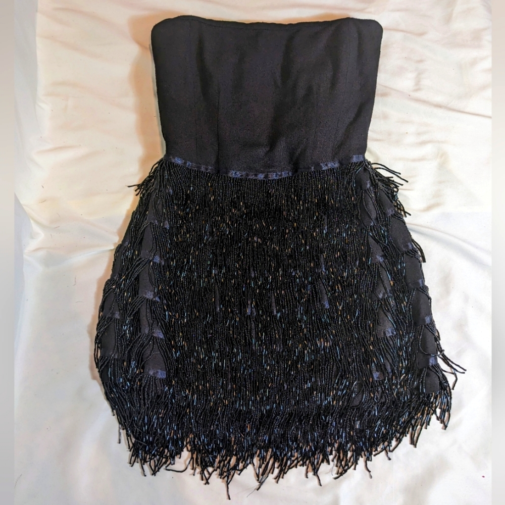 Allison Parris New York strapless beaded fringe mini dress